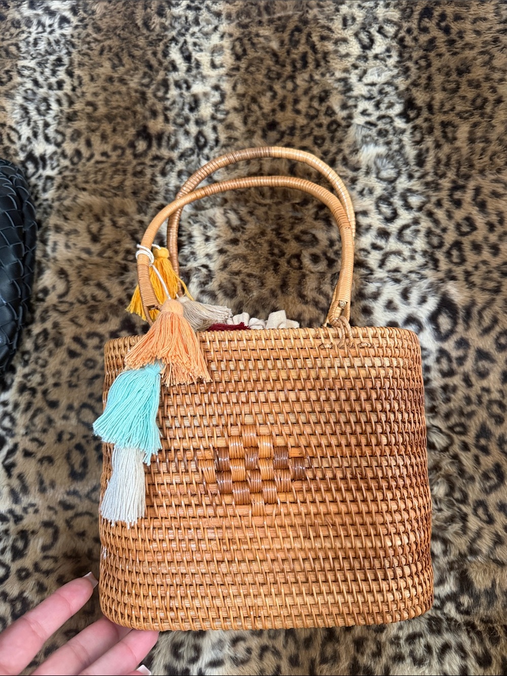 Zara Woven Rattan Tote with Colorful Tassels